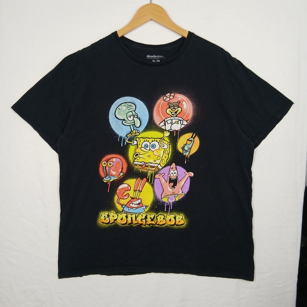 Nickelodeon SpongeBob SquarePants Graphic T-Shirt Mens XL Black Crew Neck Cotton